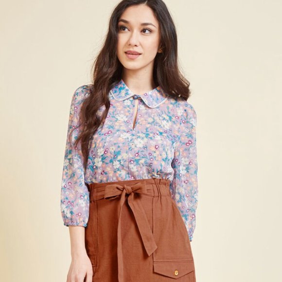 Modcloth Tops - ModCloth | lavender floral chiffon peplum xs rare